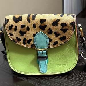 Soruka Handcrafted Recycled Leather Ally Crossbody Bag with Leopard Print Flap